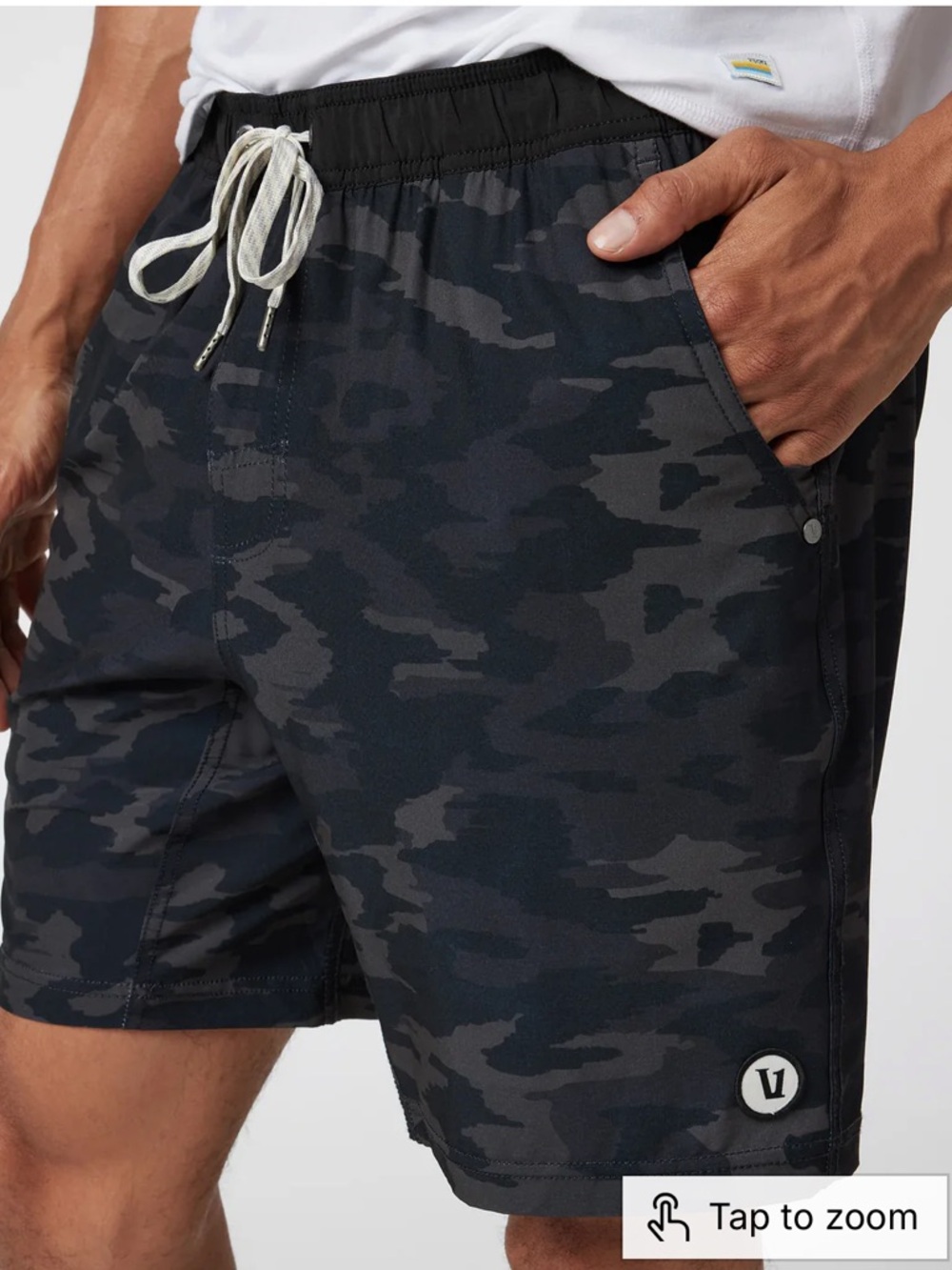 Vuori Men's Black and Gray Camo Shorts